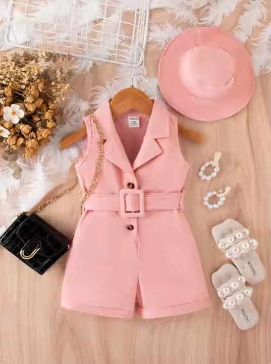 Fashionable Summer Baby Girls Solid Color Sleeveless Jumpsuit for Sale Factory Direct 