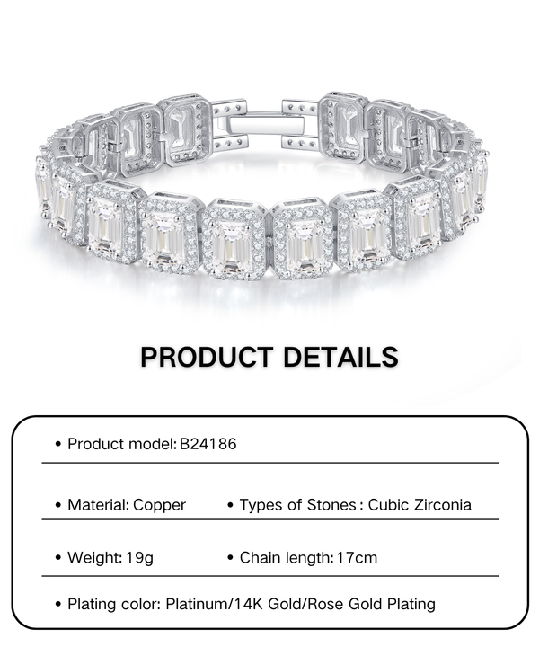 Classic Square Tennis Chain Bracelet for Women