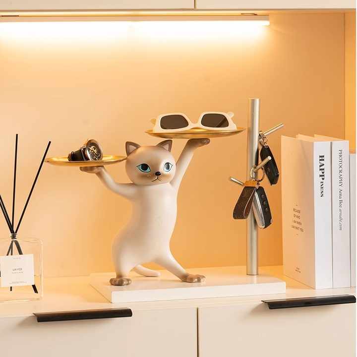 Charming Resin Cat Ornament, Entrance, Key and Doorway Decoration, Resin Cat Statue for Housewarming 