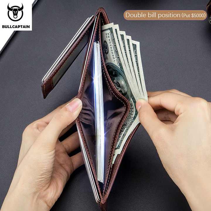 BULLCAPTAIN Men's Leather Wallets RFID Chip Business 