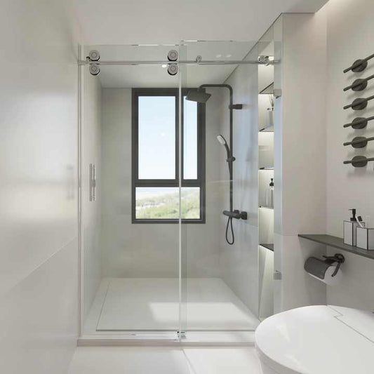 كابينة دش بدون إطار مع باب منزلق - Frameless shower cabin with sliding door