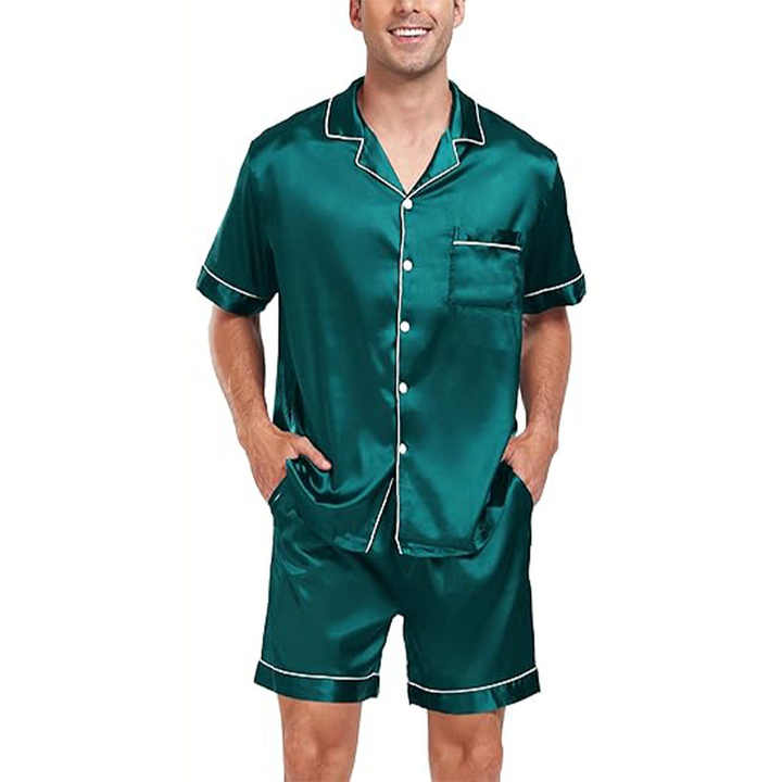 Men's short silk pajama set with design 
