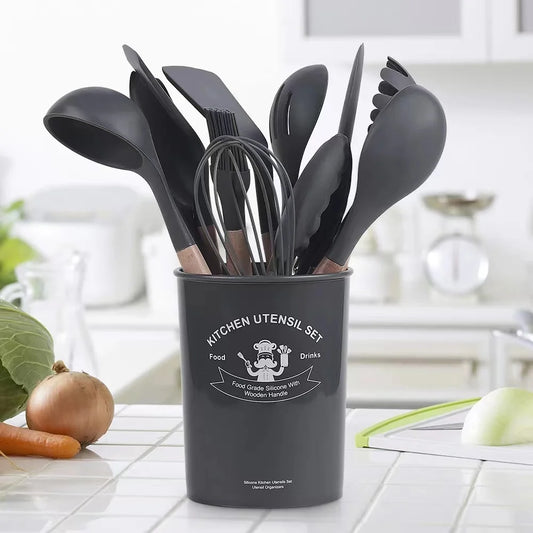 Heat-resistant silicone kitchen utensil set