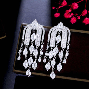 Luxury long beaded wedding earrings