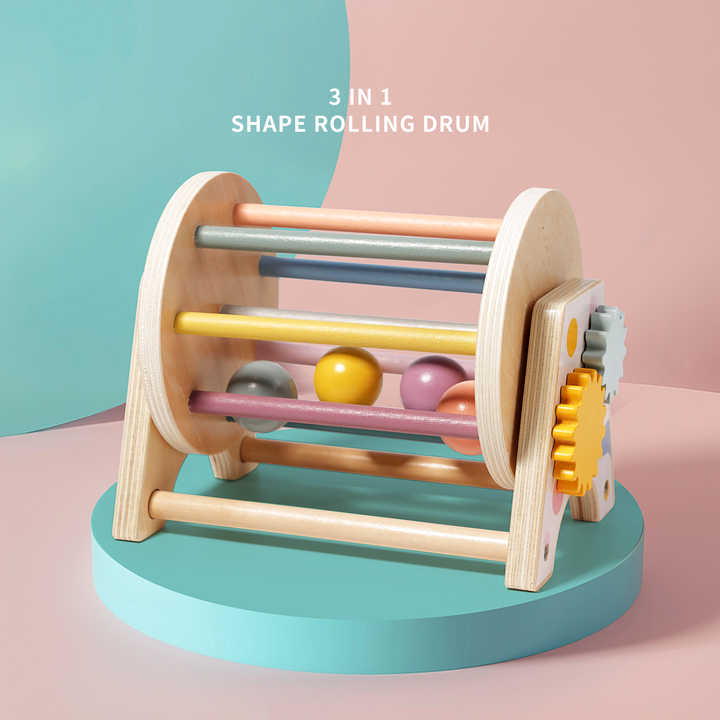 New Wooden Montessori Drum Toy, 3 in 