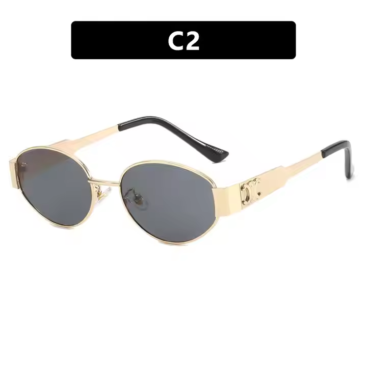 Fashionable oval women's sunglasses wholesale luxury custom summer sunglasses for women fashion metal frame 