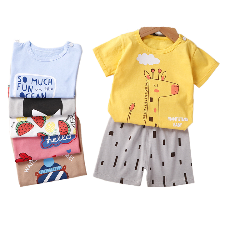 Cartoon Pattern Cotton T-shirt 2-piece Suit for Boys and 