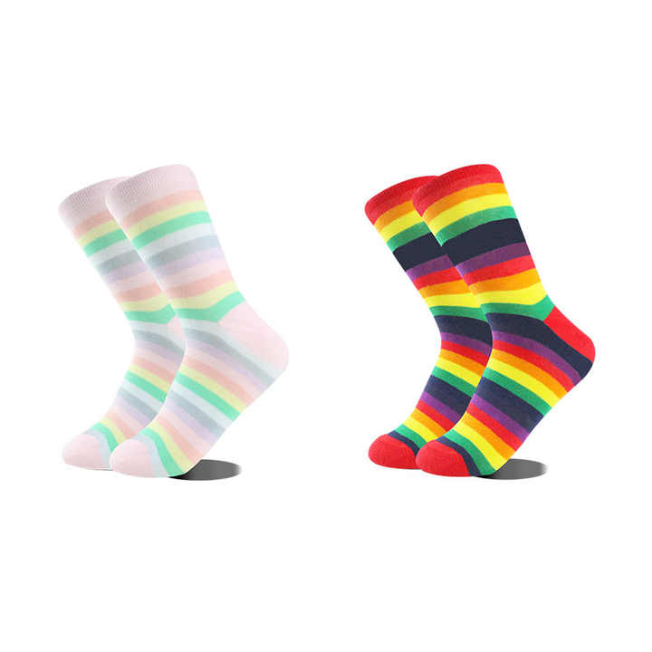Soft Girl Candy Color Rainbow Striped Knitted Piled Socksجوارب نسائية بطول الكاحل على الطراز الكوري الجنوبي لفصل الربيع والصيف