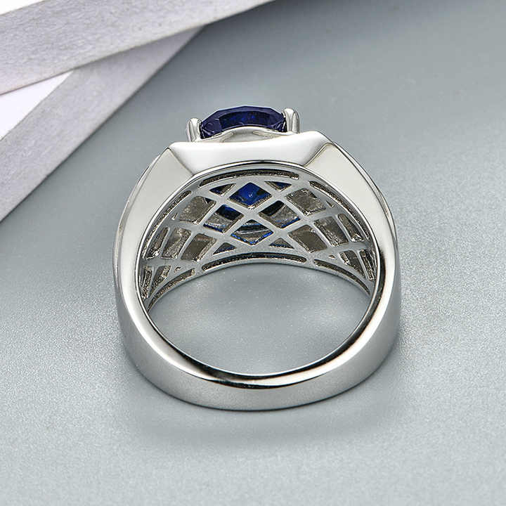 Sterling Silver Wedding Band with 7.2 Carat Blue 