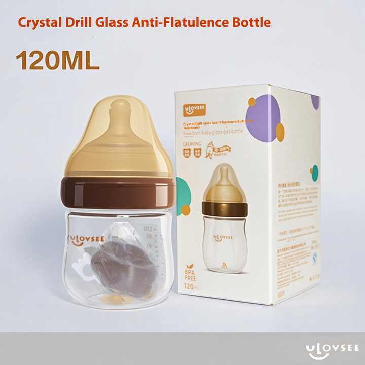 Glass bottle for children anti -flatulence to breastfeed a wide neck. A newborn bottle for newborn anti -colic supports supplementary supplies. 