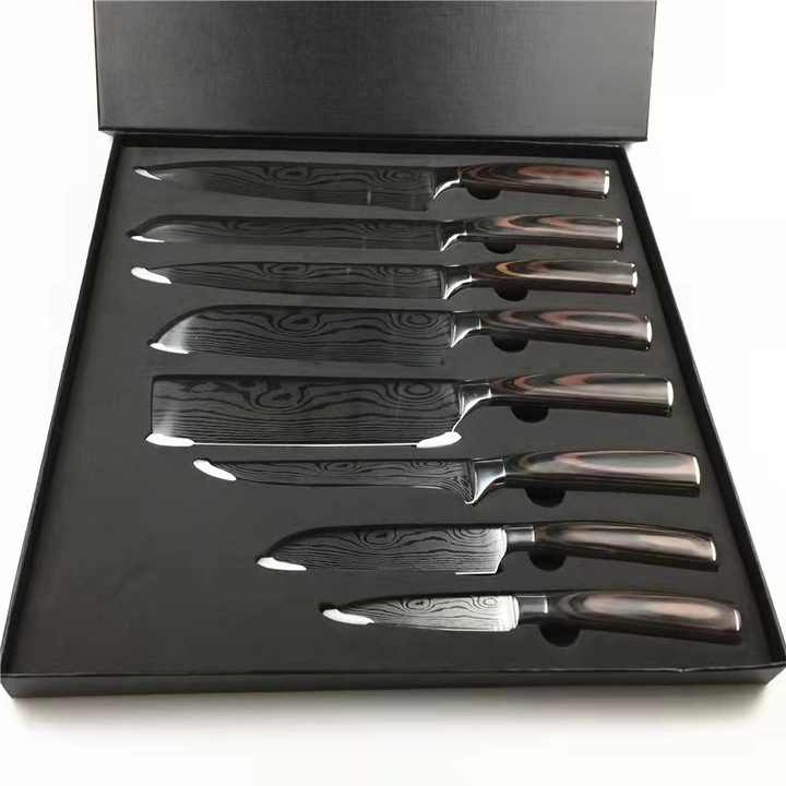 8 Inch 3Cr13 Stainless Steel Kitchen Knife Set, Laser Cut Santoku Slicing Knife 