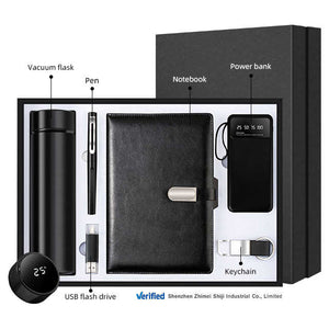 Men's Leather Business Power Bank and Notebook Gift Set 