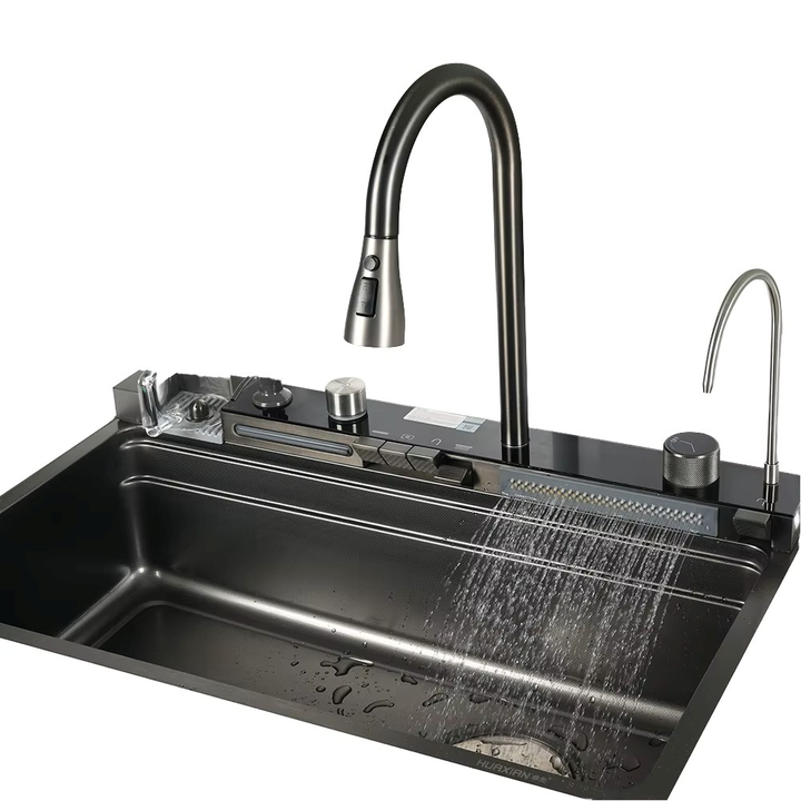 Large stainless steel multi-function kitchen sink for washing vegetables with four holes 