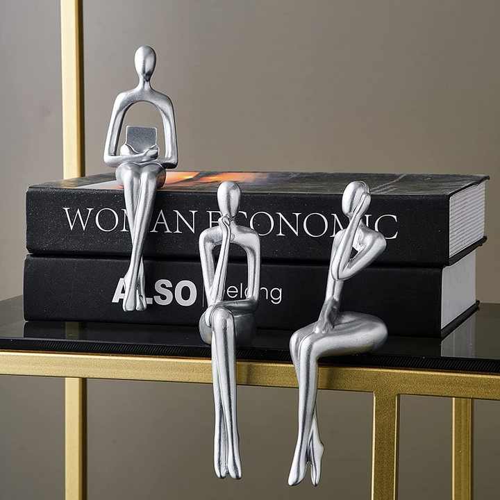 3 Piece Modern Decor Sitting Thinker Abstract Statue. 