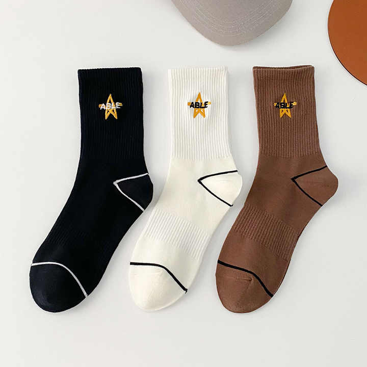 Cute Cartoon Pattern Embroidered Heart Stars Knee High Socks 