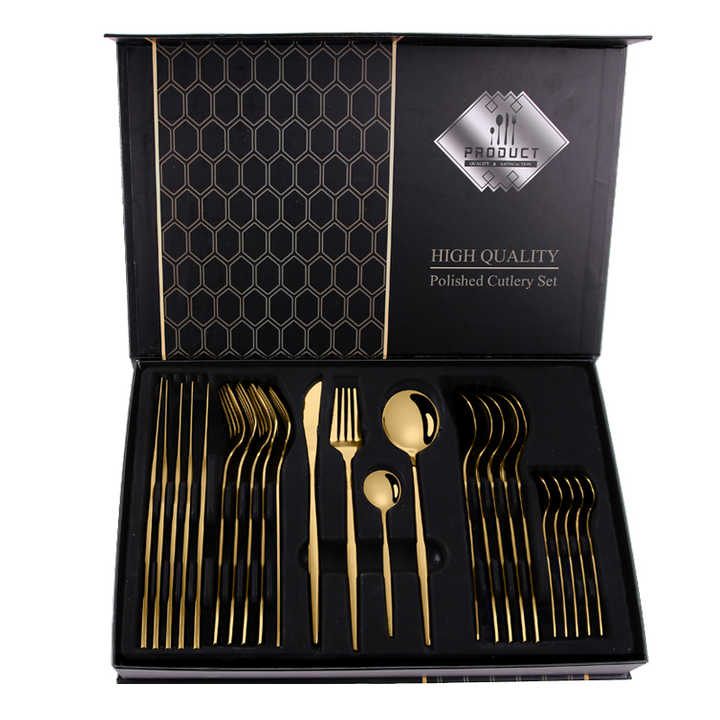Wedding 24 Pcs Gold Flatware Sets 