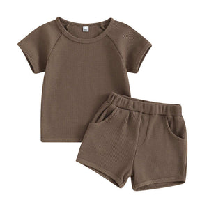 Summer Kids Casual Comfortable 2 Piece Set with Waffle 