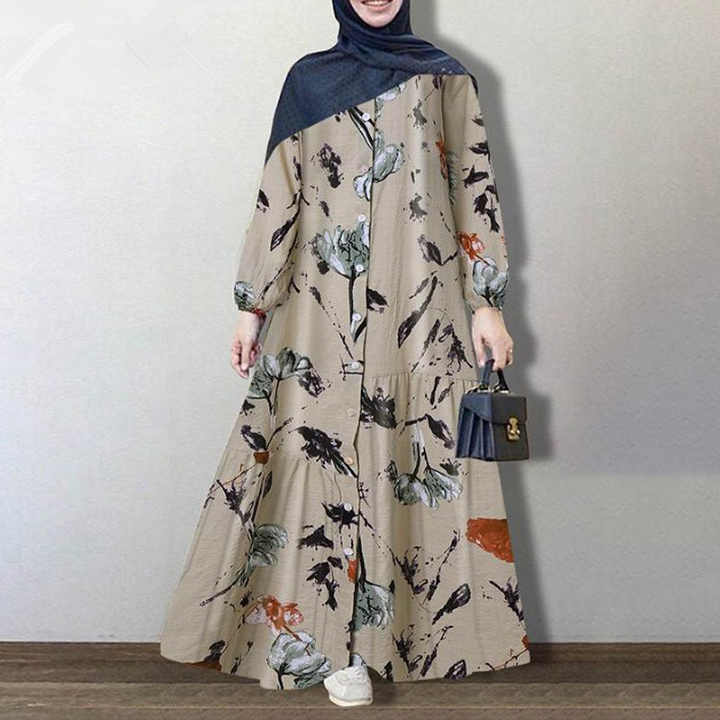 Vintage Muslim Printed Dress Women's 