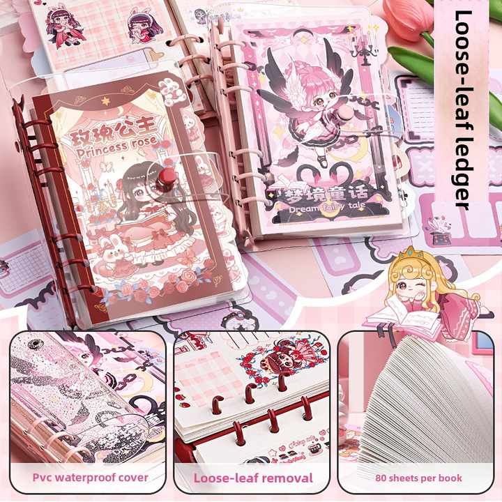 Cute Girl Heart Shaped Notebook Set with Inlaid Design 
