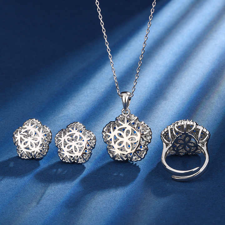 Luxury Blue Spinel Stone Bridal Wedding Fine Jewelry Set 