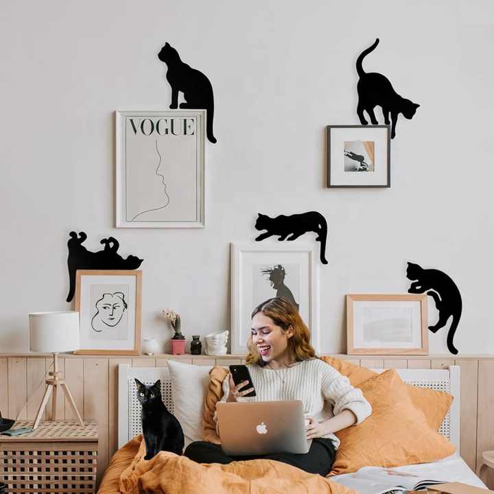 5 * Funny Black Wooden Cat Wall Art Gift Decor for Cat Lovers 5 