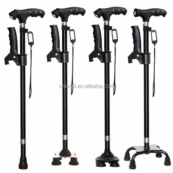 Elderly and Disabled Adjustable Aluminum Walking Cane with LED Light Foldable 