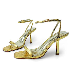 Luxury gold leather high heel shoes 