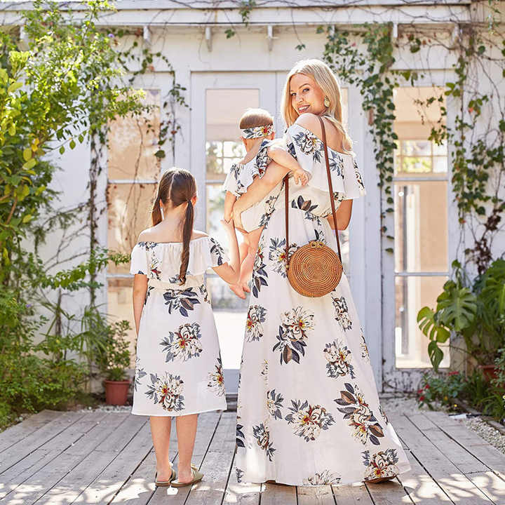 Wholesale Custom Kids Baby Girls Women Casual Floral Print Matching Mommy and Me Outfits 