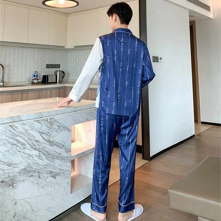 Men's Ice Silk Autumn Pajamas Pajamas 
