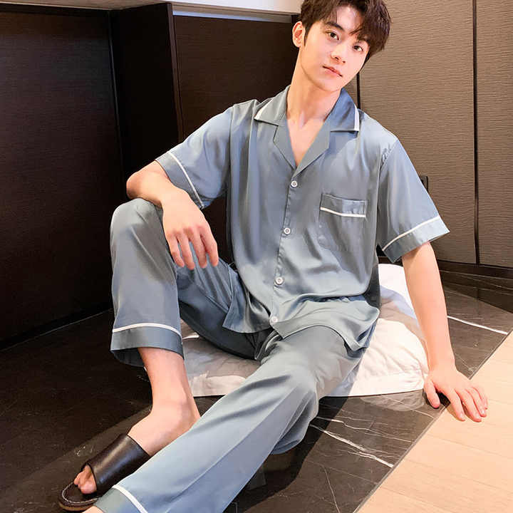 طقم بيجامة رجالي صيفي بأكمام قصيرة