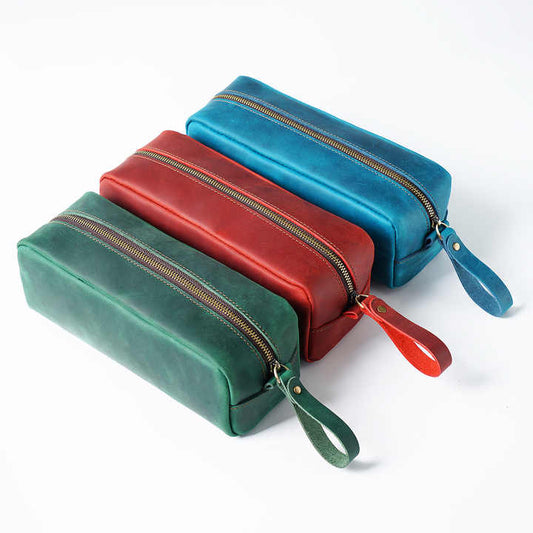 Crazy Horse Leather Pencil Bag Elegant 