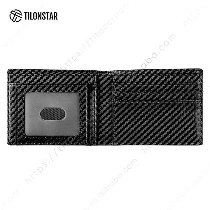 Men's Short Carbon Fiber Leather Bifold Wallet in Black 