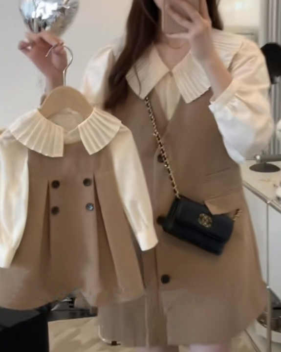 Korean Style Family Matching Suit, Korean Style Mother and Kids Autumn 2 Piece Knitted Suitبدلة متشابهة للعائلة بتصميم كوري, بدلة منسوجة على الطراز الكوري للأم والأطفال لفصلي الخريف مكونة من 2 قطعة