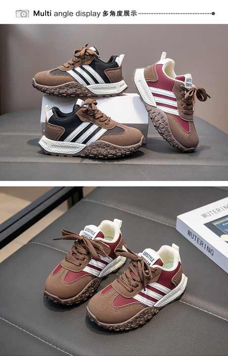 أحذية رياضية غير رسمية للجنسين للأولاد والبنات . Unisex Boys Girls High Quality PU Leather Casual Sneakers