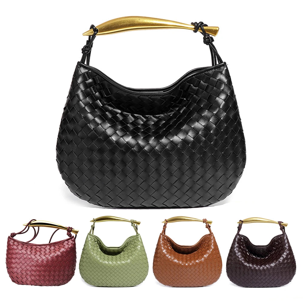 Woven leather handbags for women 