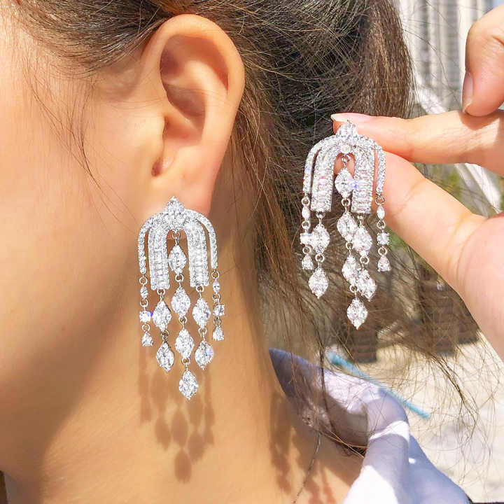 Luxury long beaded wedding earrings