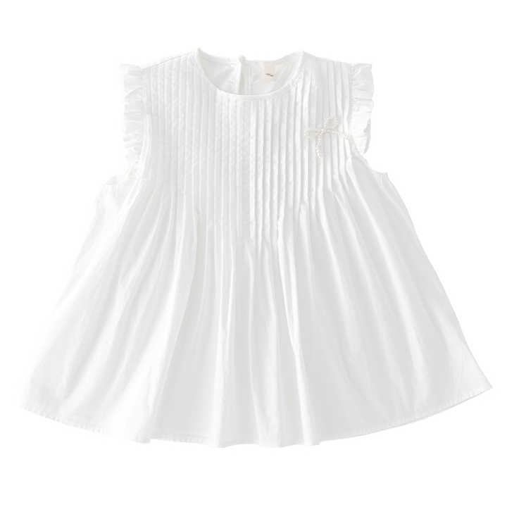 Girls' White Short Sleeve T-Shirt Plain Cotton Half Sleeve Shirt Toddler Girls' Outerwear Summer Knitted Clothes 