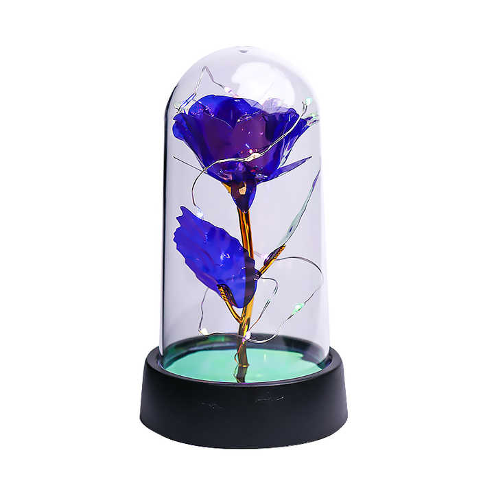 شريط إضاءة ذهبي وردي من الذهب عيار 24 مع . 24K Rose Gold String Lights with Acrylic Dome and Artificial Rose Design Christmas Decoration for Women