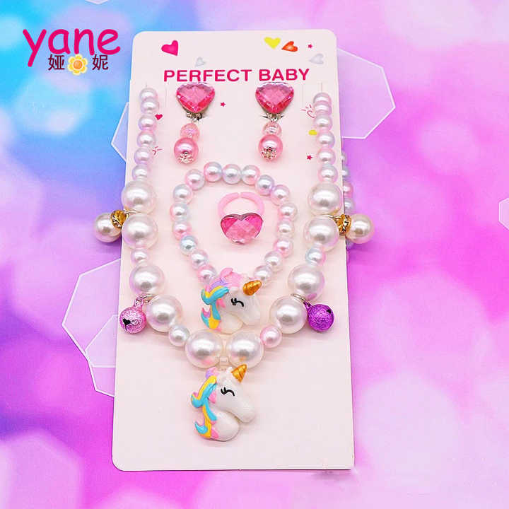 Kids Accessories Necklace Bracelet with Ring Unicorn Jewelry Set for Girls 