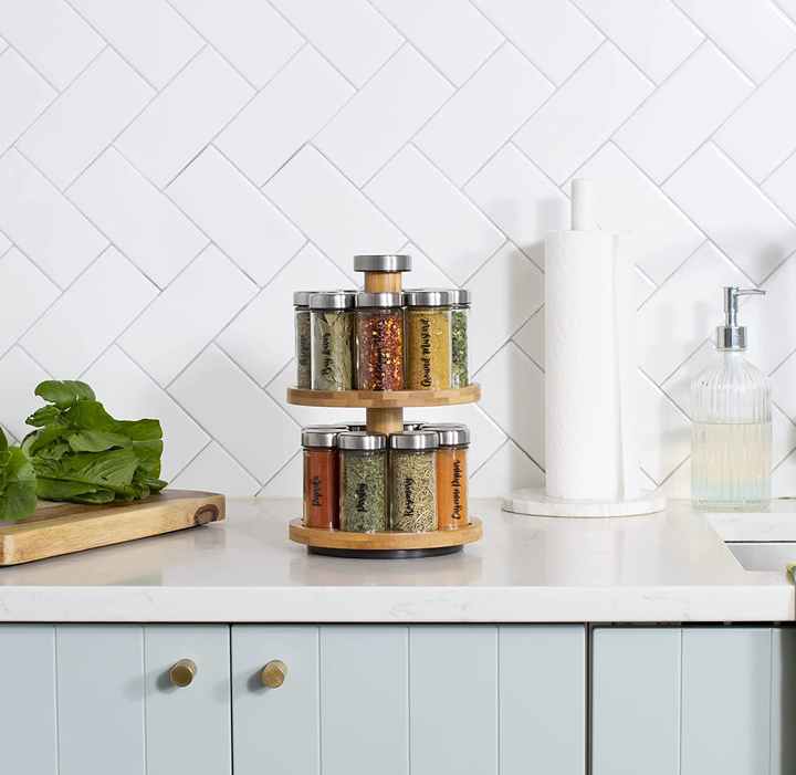Wooden countertop kitchen organizer. 