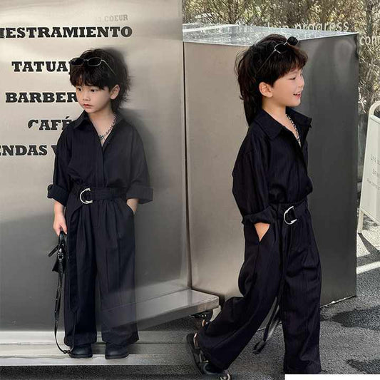 Style with Stripe Pattern Children Clothes- Boys' Casual Shirt Set 