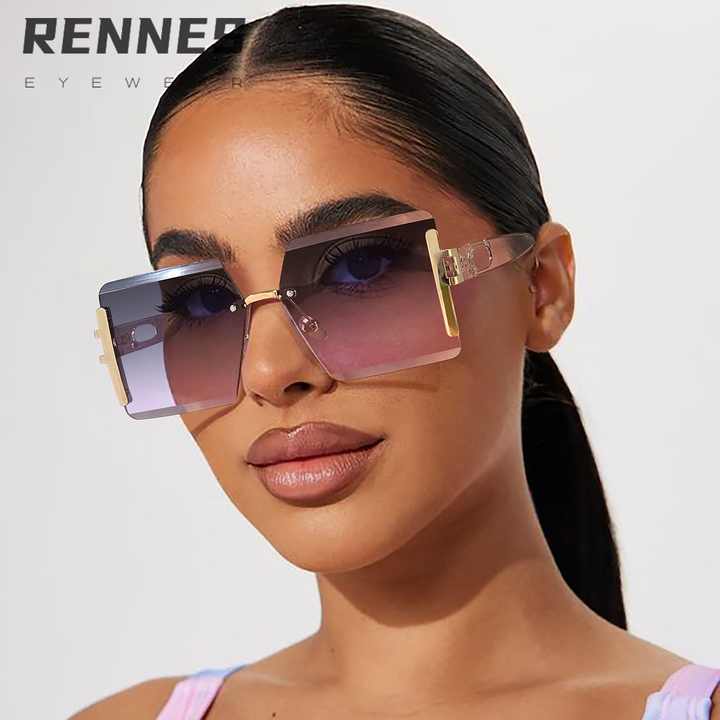 Sunglasses Fashion Black and Green Gradient Sunglasses Men's Glasses - نظارات شمسية نسائية فاخرة مربعة