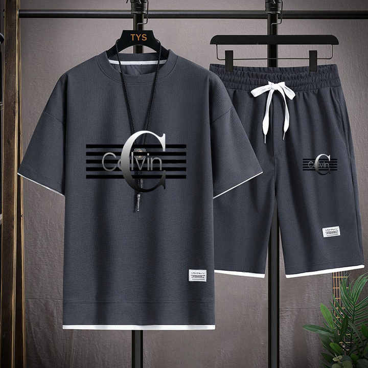طقم رجالي مكون من قطعتين . Men's 2 Piece T-Shirt Plus Size 5