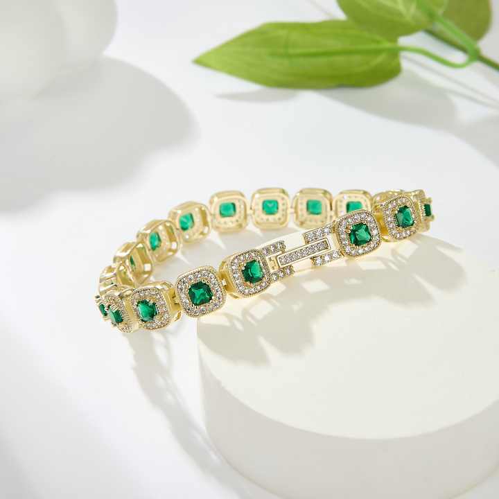 Unisex Customized 14K Gold Plated-Emerald Tennis Bracelet 