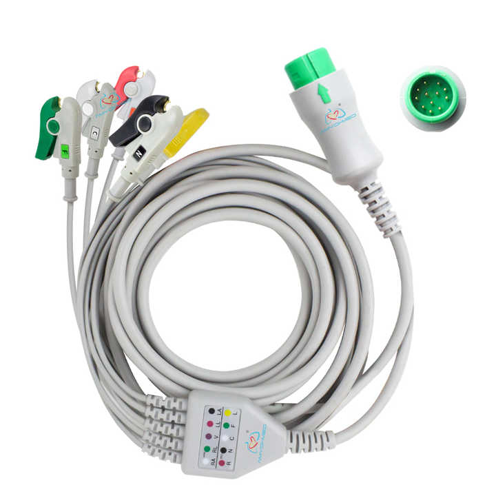 كابلات مورِّدي Ecg طبية متوافقة مع Ekg متوافقة مع مقطع 5 قطع رصاص من Mindray كابل Ecg 12 دبوس Medical ECG Cables Compatible with Mindray 5-Lead Clip 12-Pin ECG Cable