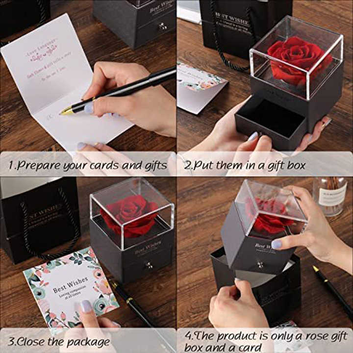 الجملة منخفضة موك زهرة أبدية مجوهرات مربع لعيد الحب هدية Wholesale Low MOQ Eternal Flower Jewelry Box for Valentine's Day Gift