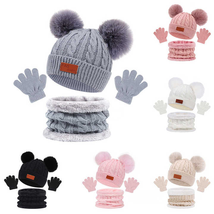 Baby Accessories 3-Piece Baby Hat with Scarf for Winter 
