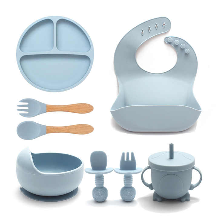 Bpa Free Non-spill Strong Baby Feeding Spoons and Plates Set 