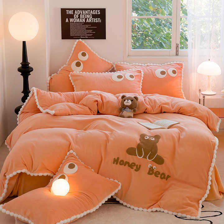 New Winter Striped Velvet Bedding Set 4 Pieces Thick 