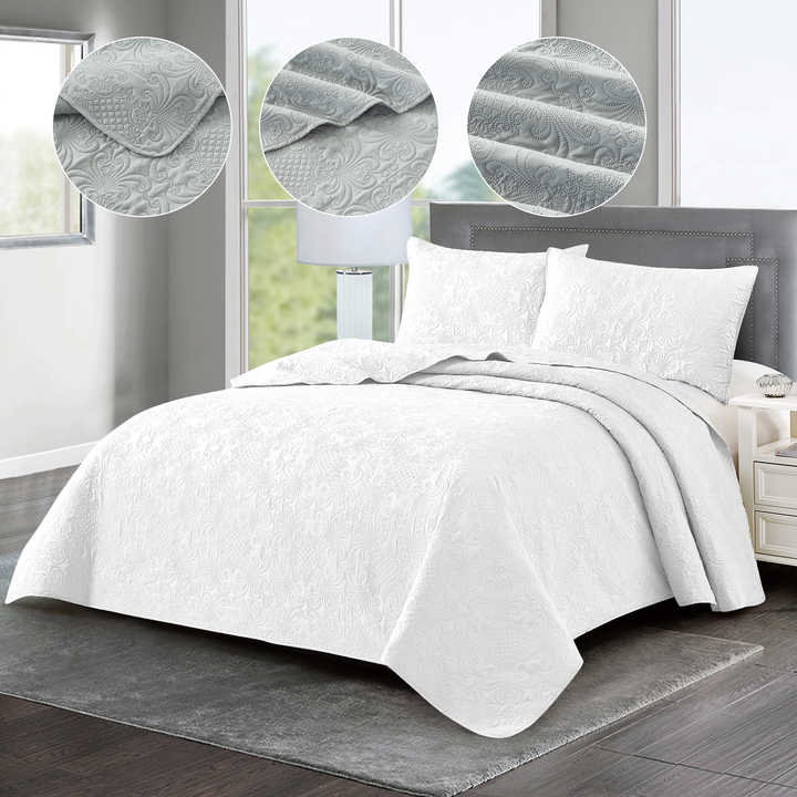 3-Piece Preferred Quality Ultrasonic Quilted Microfiber Bedspread in Luxury Flower Pattern 